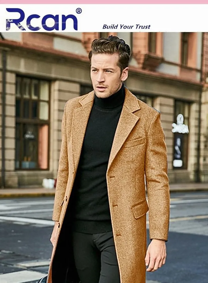 Winter Warm Soft Overcoat for Men Single Breasted Top Coat Trench Coat Long Sleeve Jacket