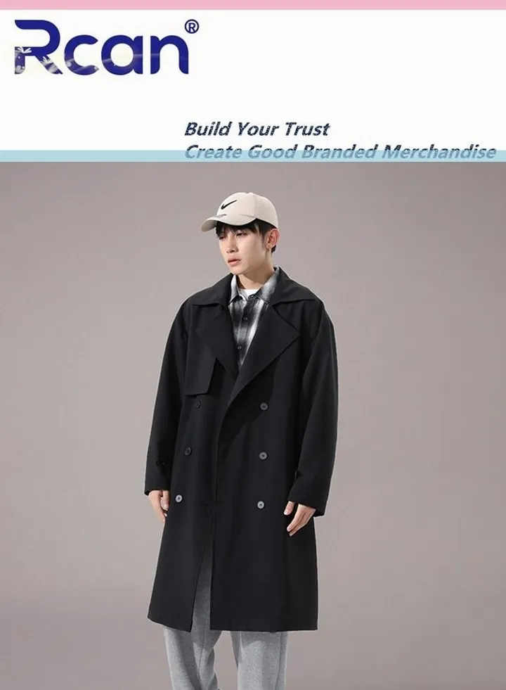 Winter Warm Soft Overcoat for Men Single Breasted Top Coat Trench Coat Long Sleeve Jacket Black