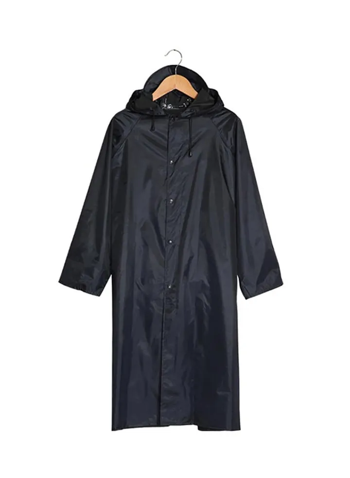 Long Sleeve Outdoor Travel Waterproof Hooded Neck Raincoat Black
