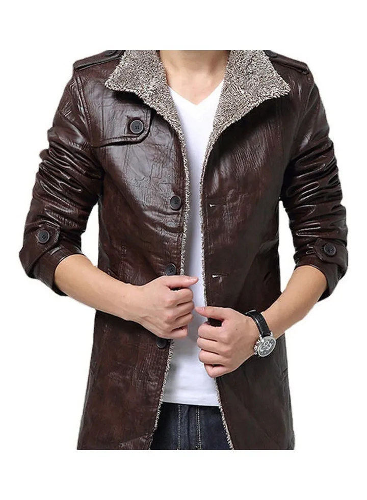 Plush Warm Biker Coat Brown