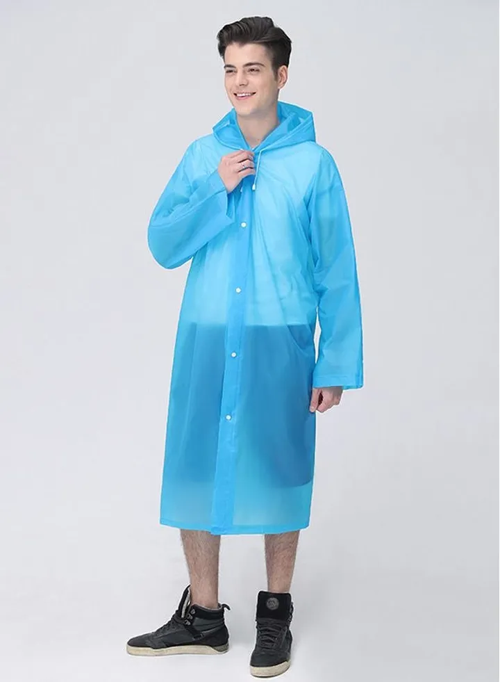 Reusable Hooded Raincoat Blue