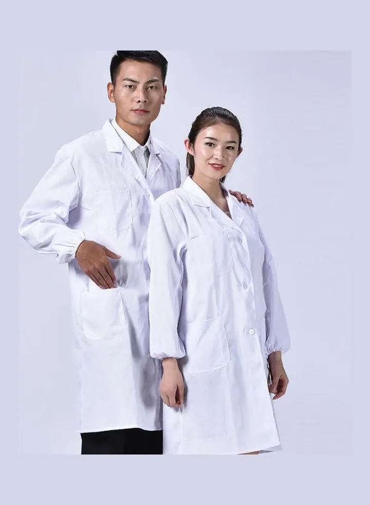 Long Sleeve Multi Pocket Laboratory Uniform Coat White