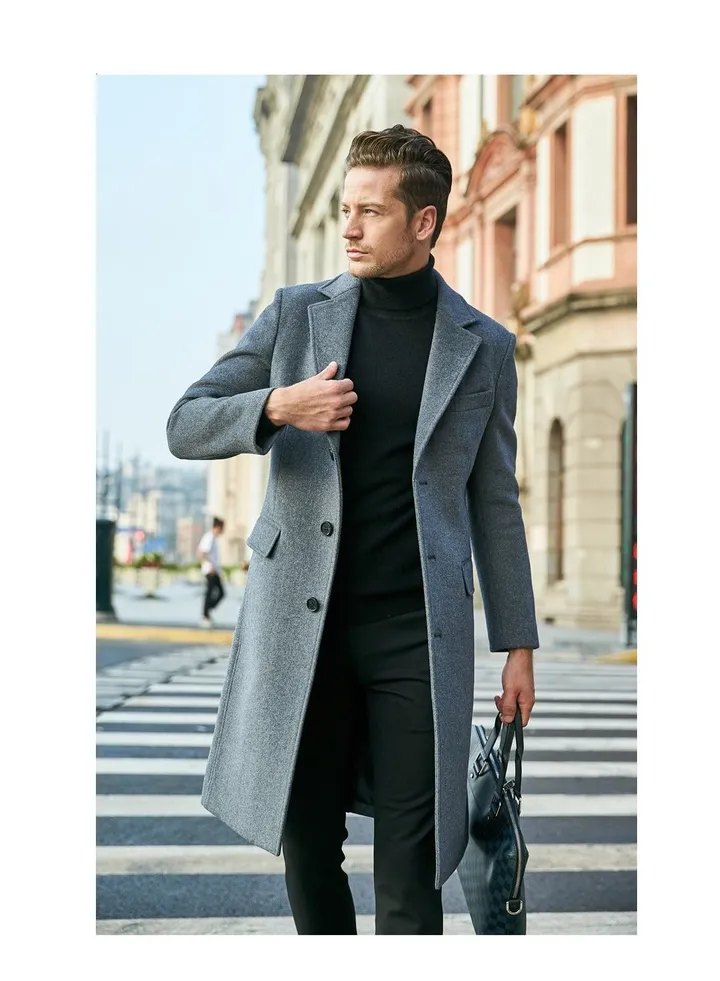 Squality Double Breasted Long Coat Men Grey