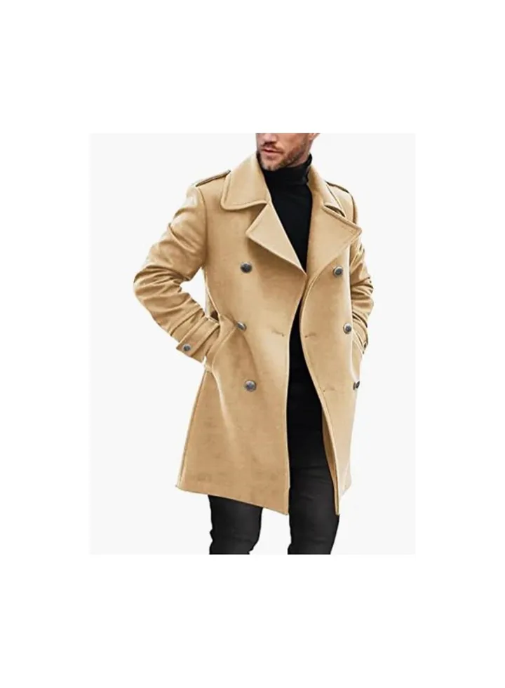 Squality Double Breasted Long Coat Men Khaki