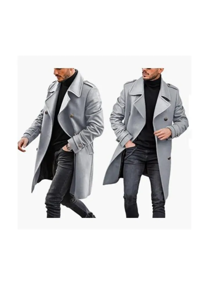 Squality Double Breasted Long Coat Men Grey