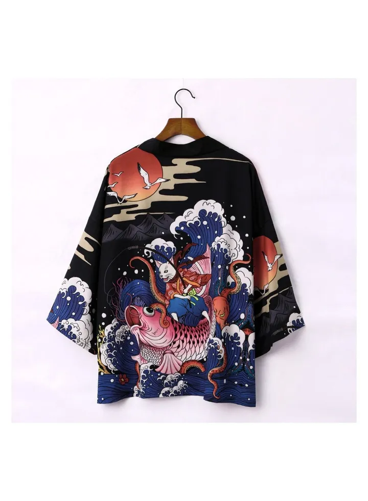 New China-Chic Element 3D Printing Cardigan Loose Men's Cape
