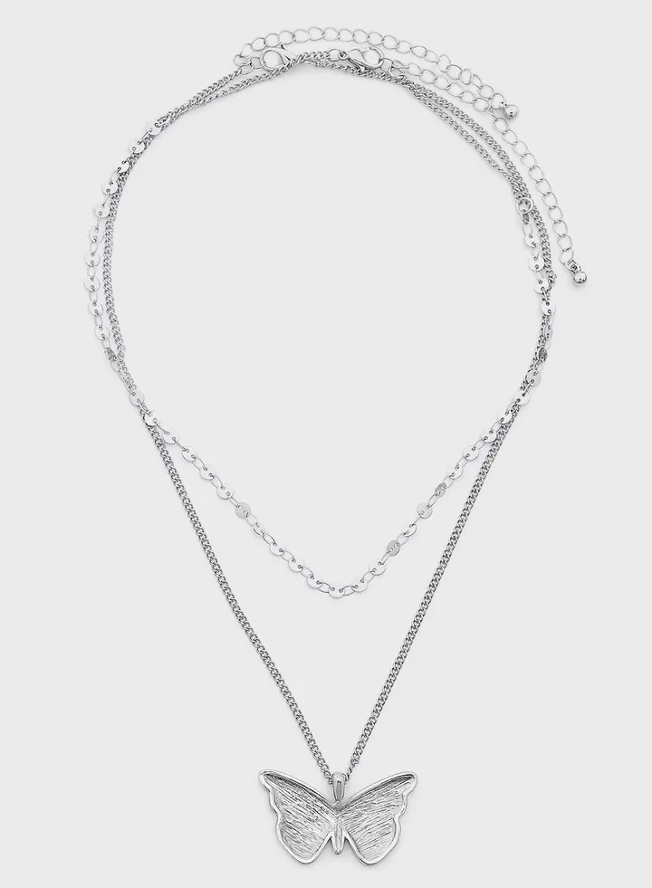 2 Pack Butterfly Pendant Necklace Set