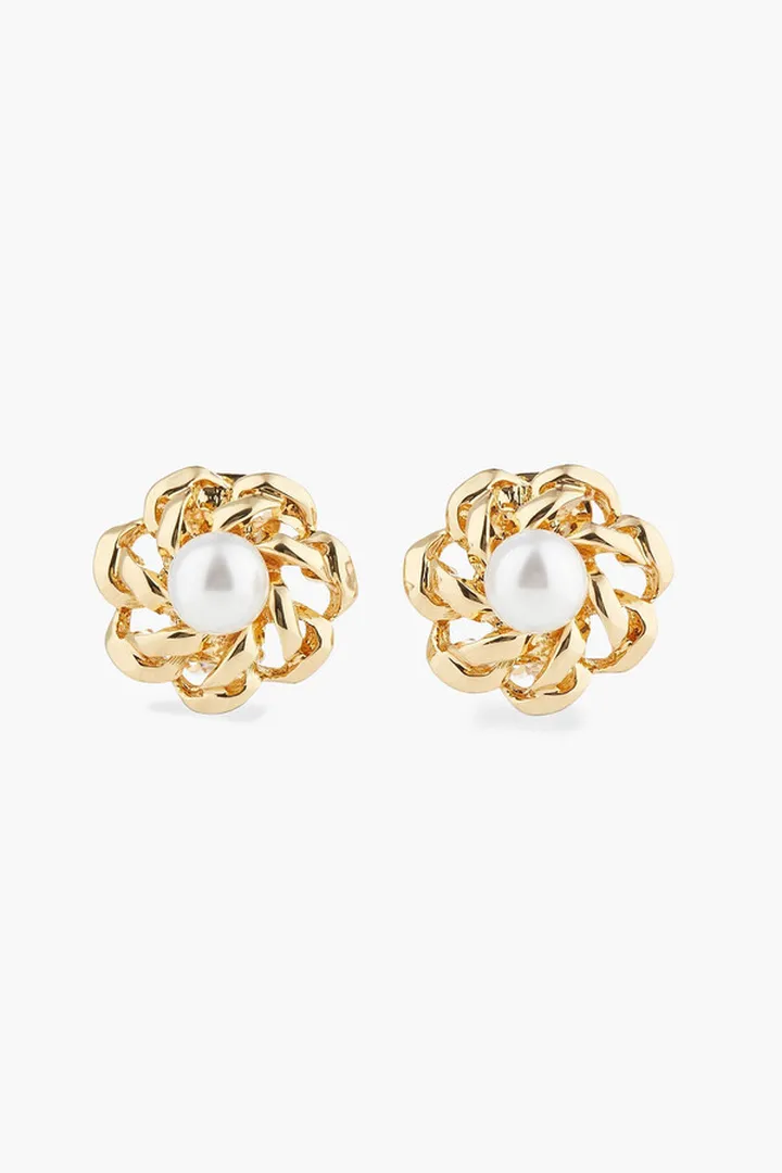 Gold-tone faux pearl clip earrings