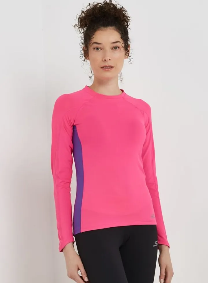 Round Neck Full Sleeves T-Shirt Hot Pink/Purple
