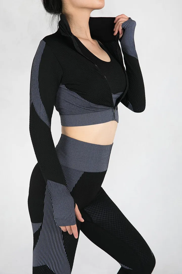 Tight Fitting Stretch Soft Sportswear Tracksuit Set Black