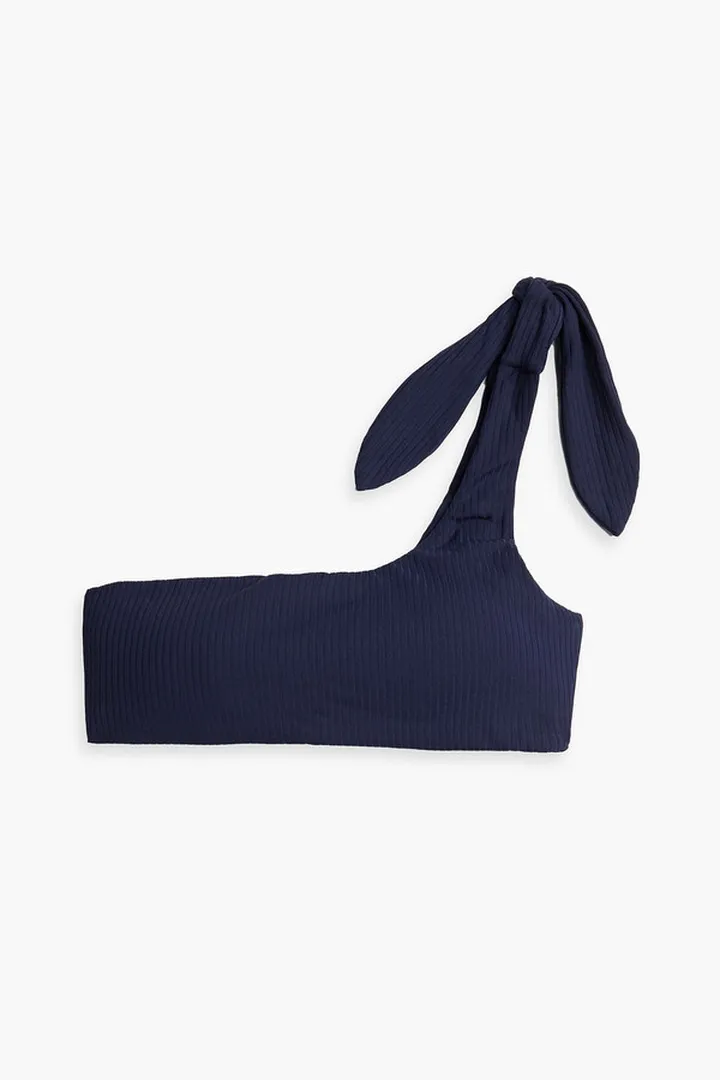 One-shoulder ribbed bandeau bikini top