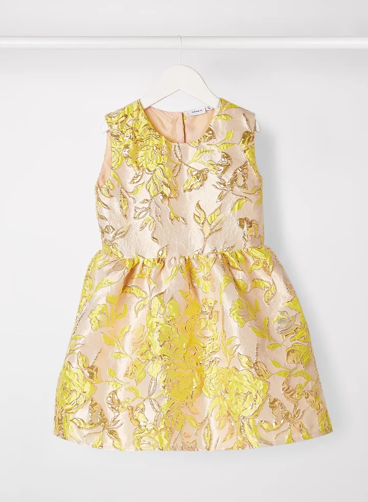 Leaf Print Dress Yellow Pear