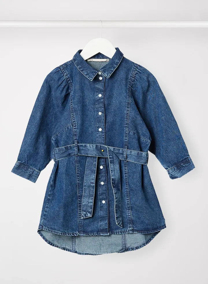 Kids Unisex Denim Shirt Dress Blue