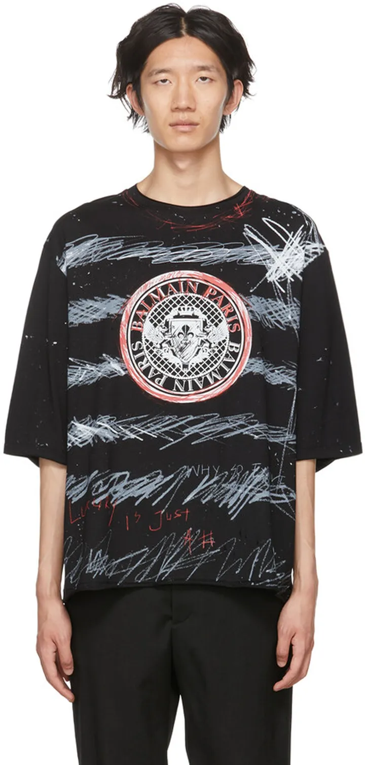 Balmain Black Graffiti T-Shirt