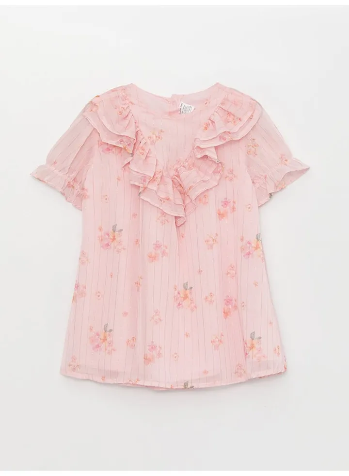 Crew Neck Short Sleeve Printed Baby Girl Dress