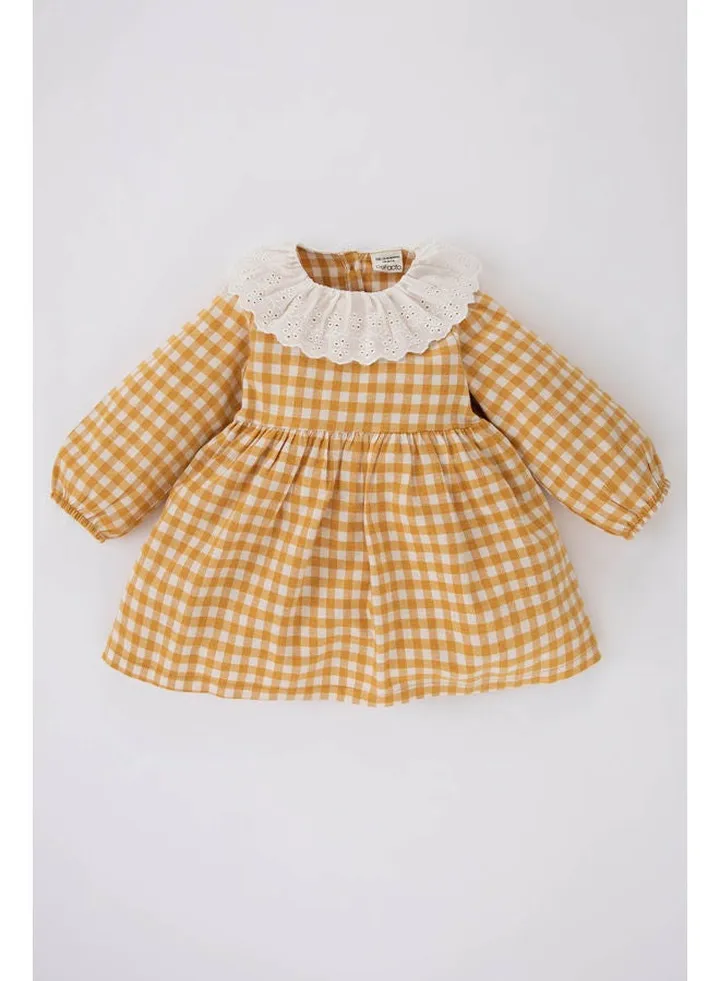 BabyGirl Regular Fit Lace Neck Long Sleeve Woven Dress
