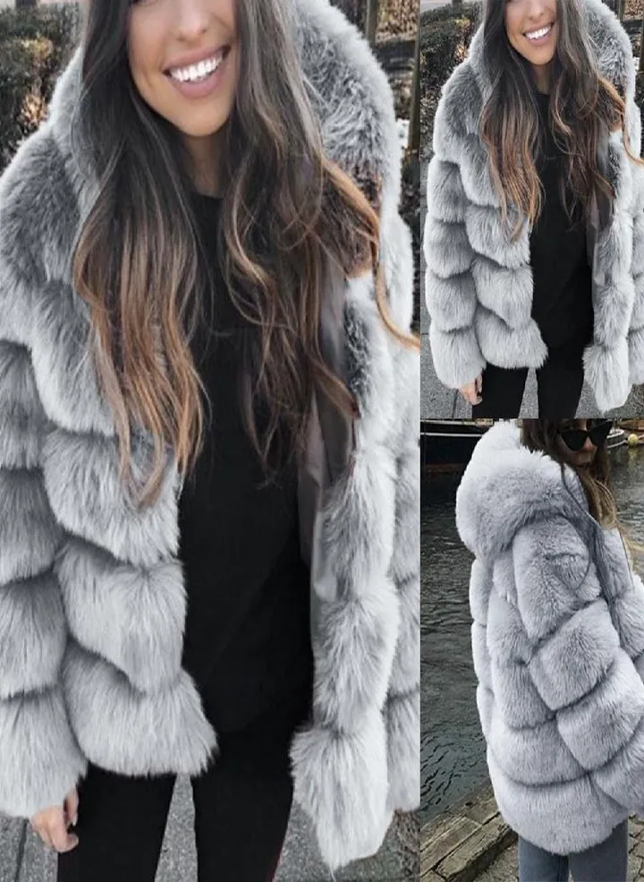 Women Faux Mink Winter Hooded New Faux Fur Jacket Warm Thick Outerwear Jacket