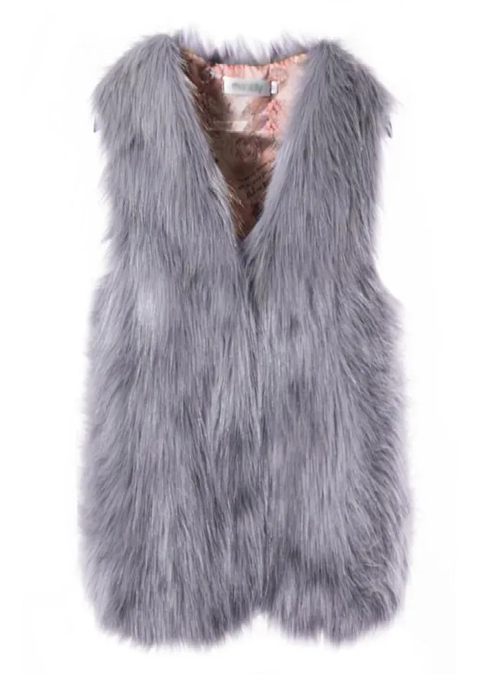 Ramidos Womens Sleeveless Faux Fur Waistcoat Solid Collor Winter Loose Vest Coat