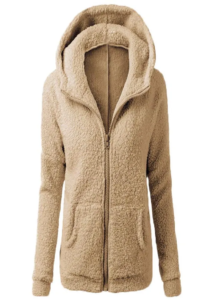 Women Hooded Sweater Coat Winter Warm Wool Zipper Coat Cotton Coat Outwear