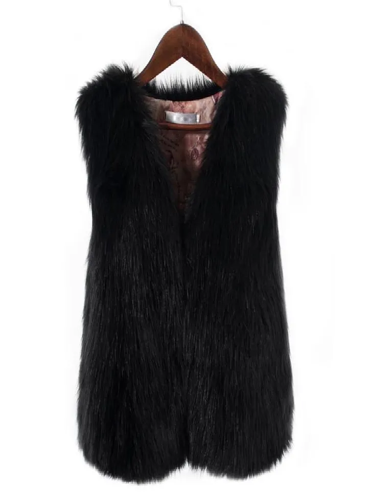 Ramidos Womens Sleeveless Faux Fur Waistcoat Solid Collor Winter Loose Vest Coat