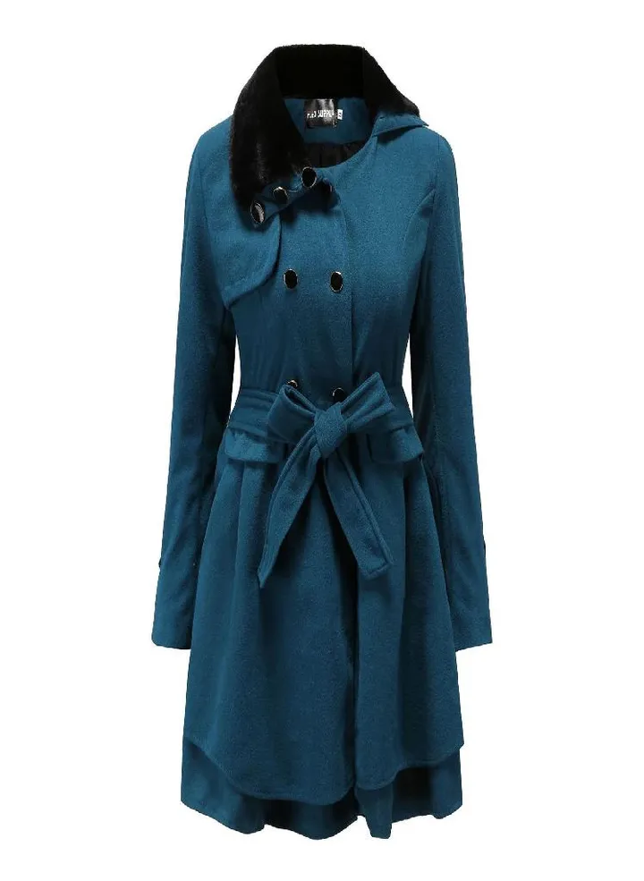 Women's Fashion Lapel Double-Breasted Thick Wool Trench Casual Coat Jacket