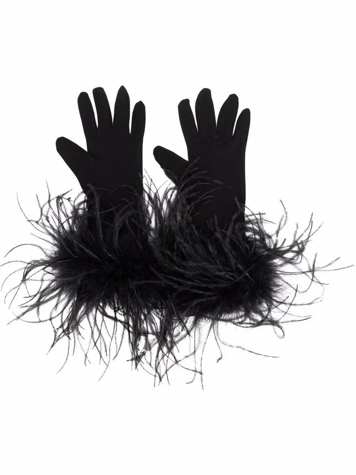 Feather-Trim Gloves
