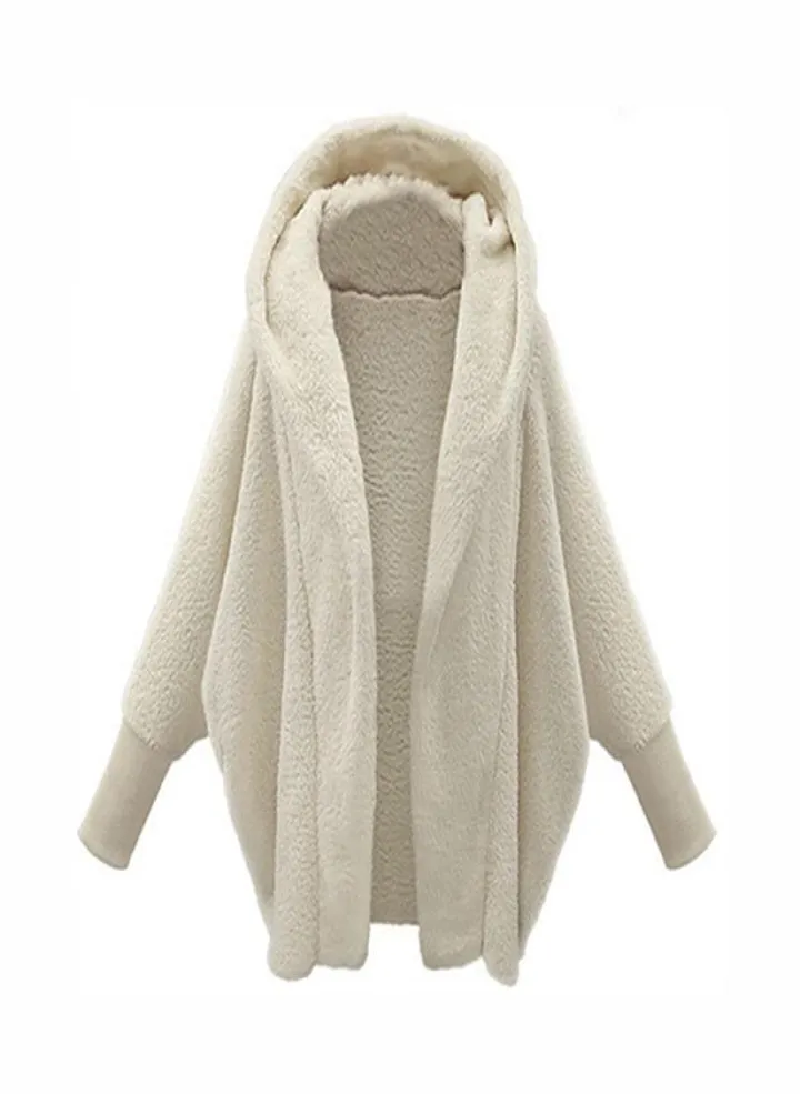 Women's Autumn/Winter Fashion Solid Colour Long Sleeve Plush Warm Hooded Jacket