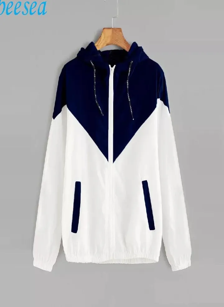 Women Long Sleeve Patchwork Thin Skinsuits Hooded Zipper Pockets Sport Coat