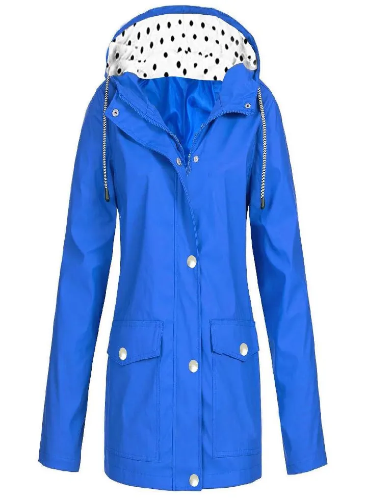 Womens Raincoats With Hood Lightweight Outdoor Hooded Waterproof Windbreaker Solid Trench Coat Jacket Plus Size
