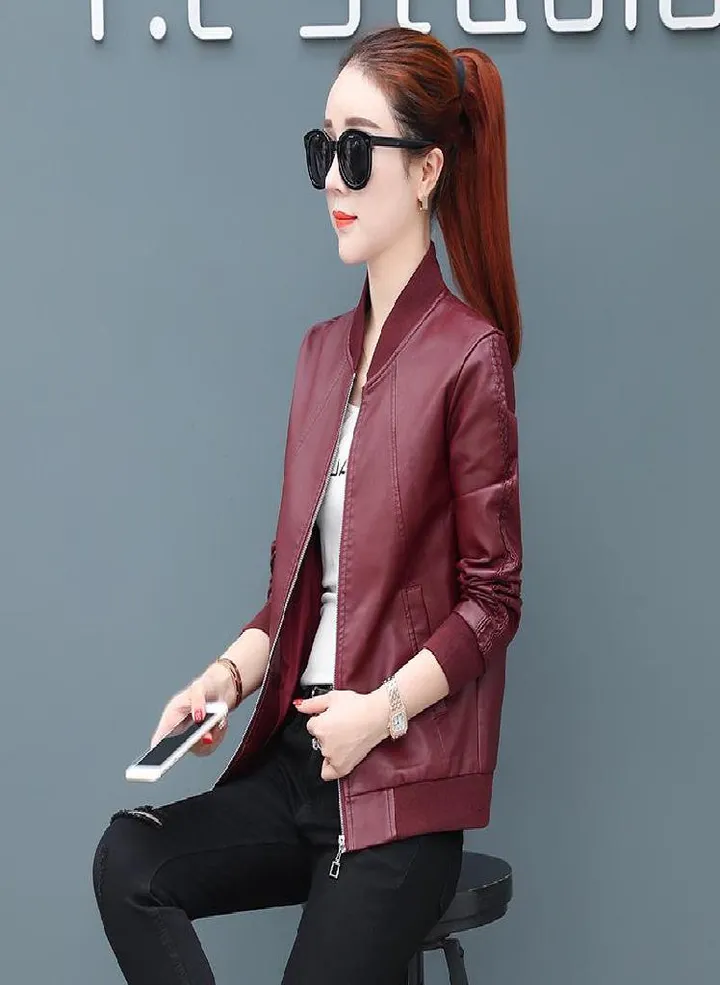 Autumn And Winter Leather Jacket Women Pu Leather Short Jacket Large Size Women 'S Slim Casual Jacket