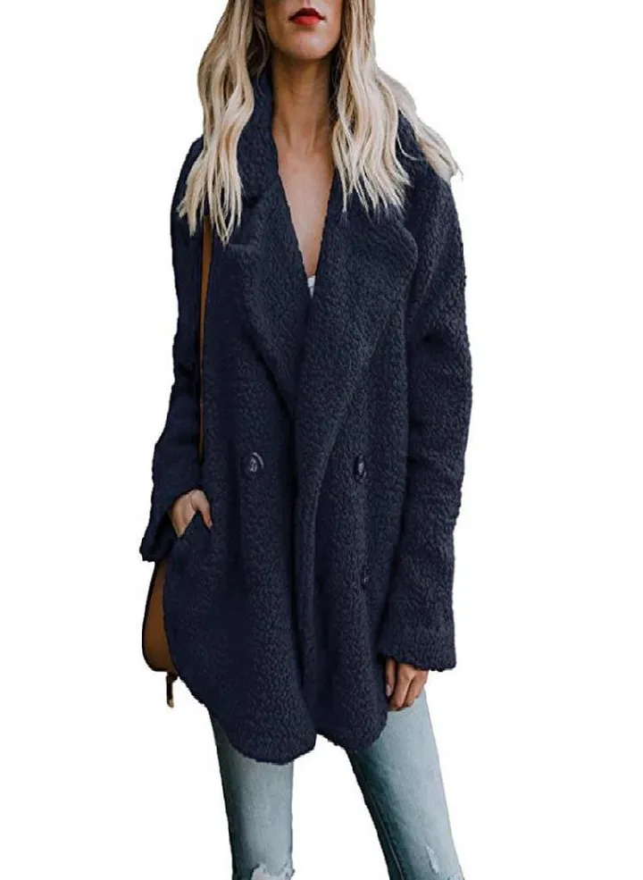 SCIONE Overcoat Solid Coat Women Winter Lapel Loose Outwear Casual Ladies Blend Coat Faux Warm Tops