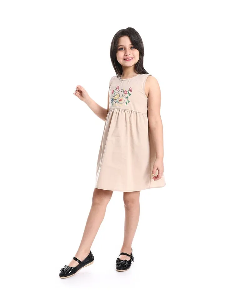 Girls Sleeveless Dress With Bow Back _ Beige