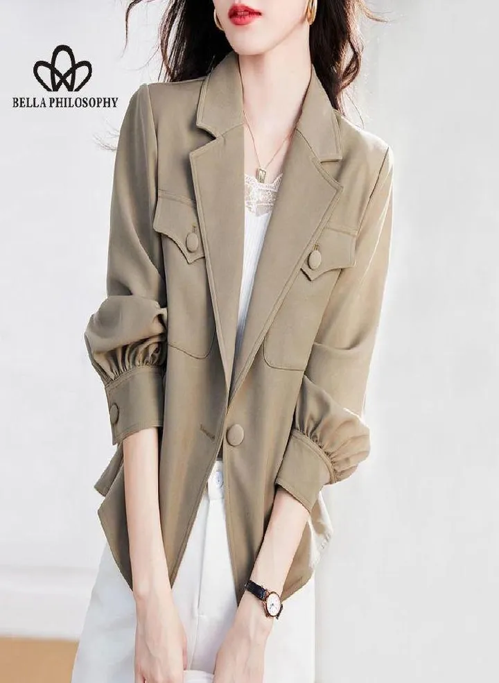 Casual Long Sleeve Jacket Women Fall New Korean Version Suit Jacket Versatile Jacket Loose Cropped Trench Coat