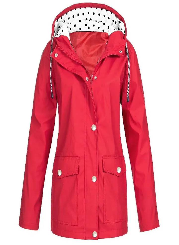 Womens Raincoats With Hood Lightweight Outdoor Hooded Waterproof Windbreaker Solid Trench Coat Jacket Plus Size