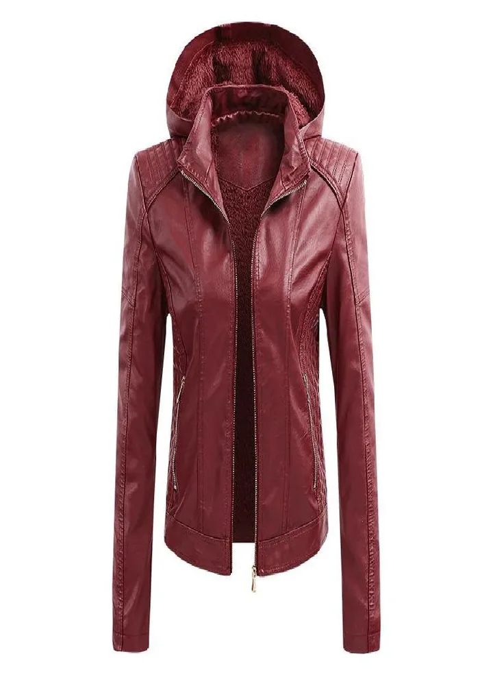 Ladies Jacket Coat Removable Hooded Pu Ladies Leather Jacket Ladies Leather Jacket Ladies