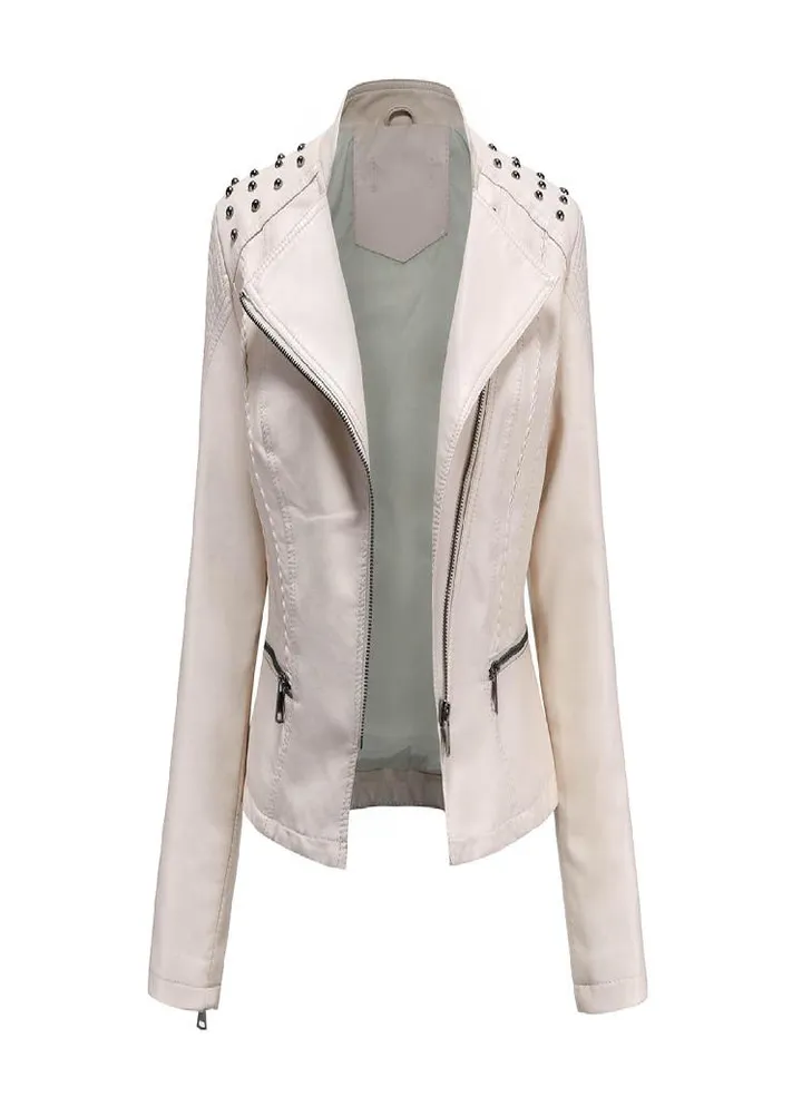 Women's Slim Leather Punk Lapel Lapel Zipper Motorcycle Suit Stitching Jacket