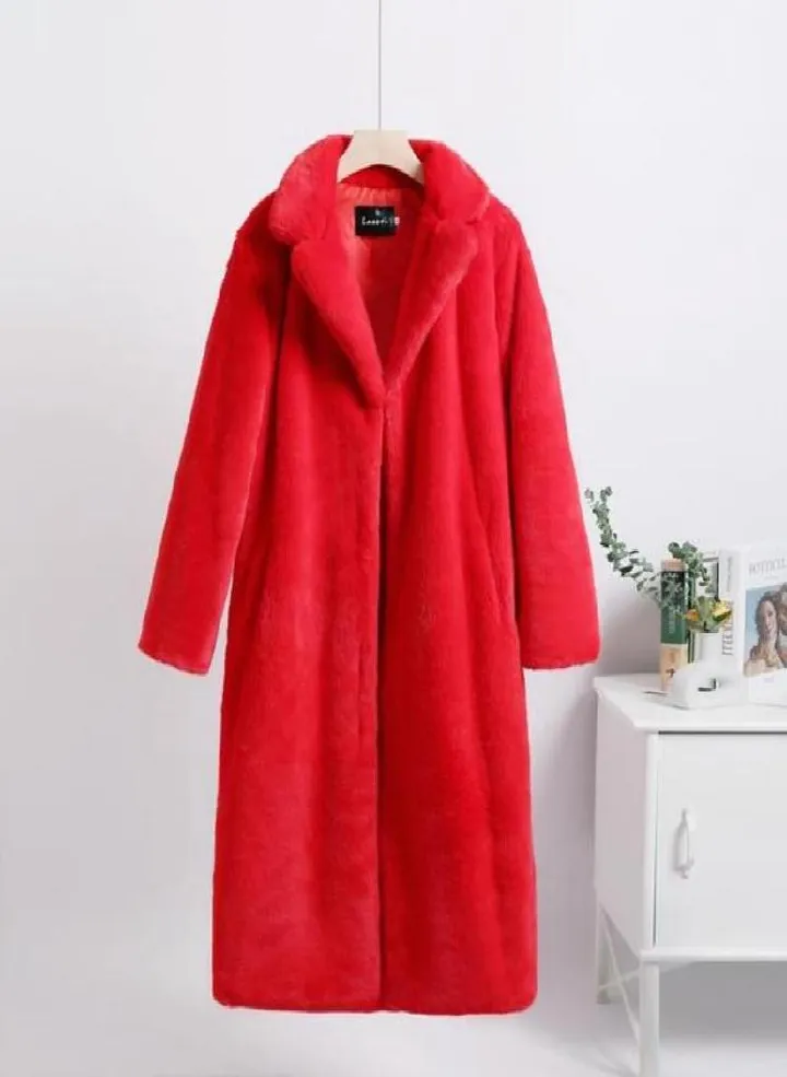 Women Contrast Color Mink Faux Fur Coat Turn Down Collar Winter Fur Lady Long Coat