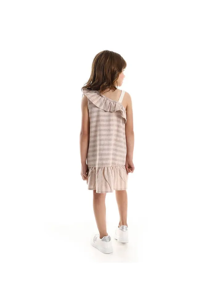 Medium Striped Coffe Shades Girls Dress