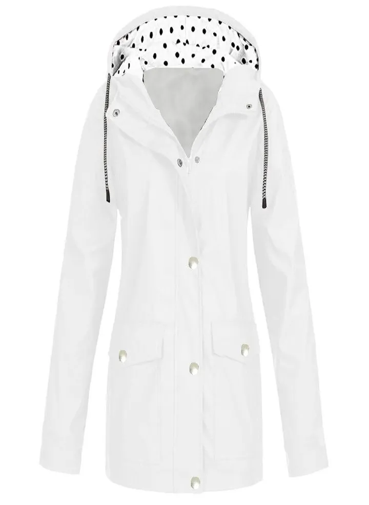 Womens Raincoats With Hood Lightweight Outdoor Hooded Waterproof Windbreaker Solid Trench Coat Jacket Plus Size