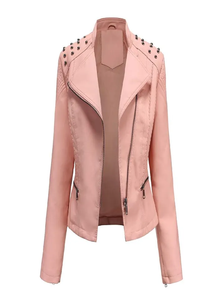 Women's Slim Leather Punk Lapel Lapel Zipper Motorcycle Suit Stitching Jacket
