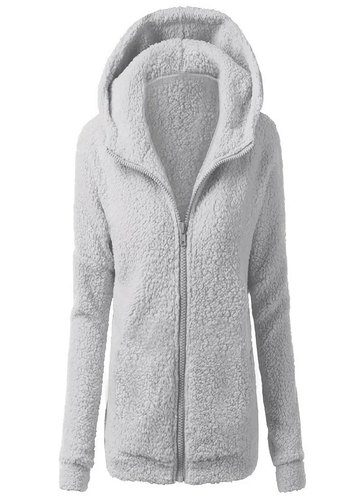 Women Hooded Sweater Coat Winter Warm Wool Zipper Coat Cotton Coat Outwear