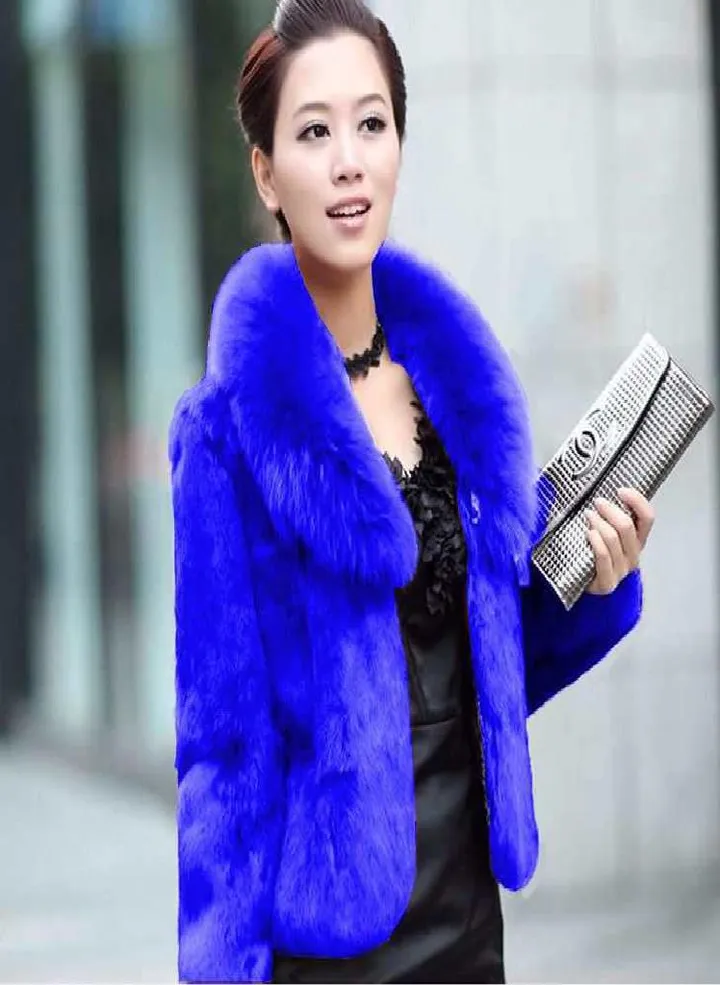 Faux Rabbit Hair Coat Women's Warm Outerwear Autumn Winter Short Faux Fox Fur Collar Coat Jacket Plus Size Overcoat