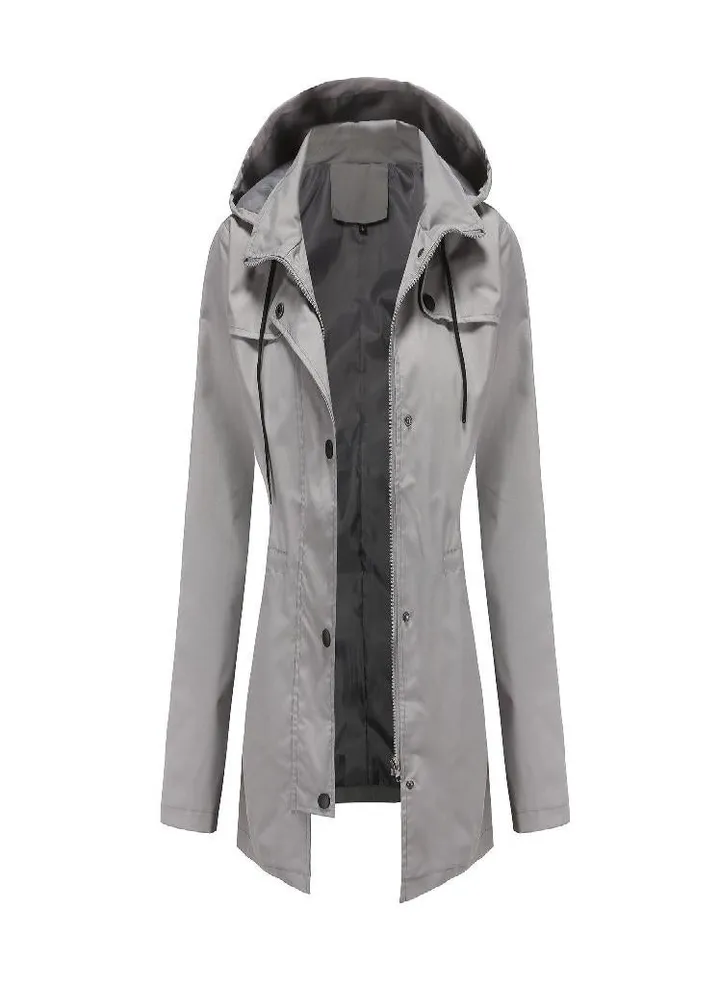 Women 'S Trench Coat Women 'S Mid -Length Cardigan Hooded Jacket Outdoor Raincoat