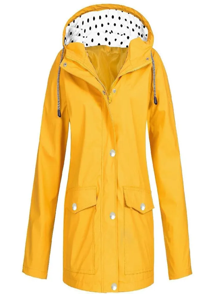 Womens Raincoats With Hood Lightweight Outdoor Hooded Waterproof Windbreaker Solid Trench Coat Jacket Plus Size