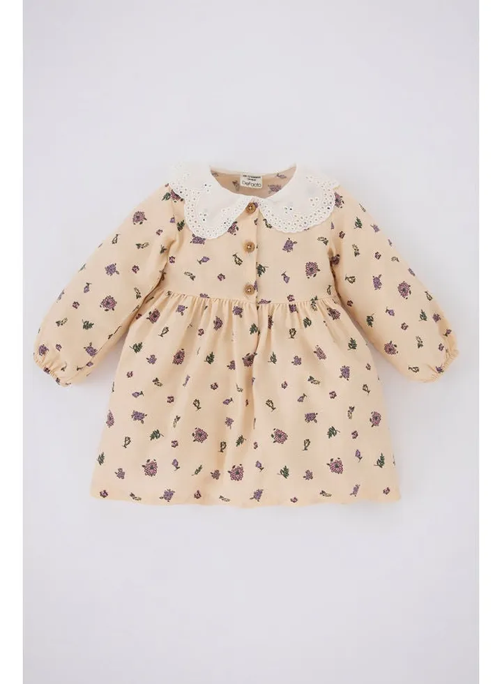 BabyGirl Regular Fit Lace Neck Long Sleeve Woven Dress
