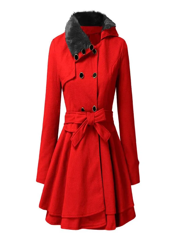 Women's Fashion Lapel Double-Breasted Thick Wool Trench Casual Coat Jacket