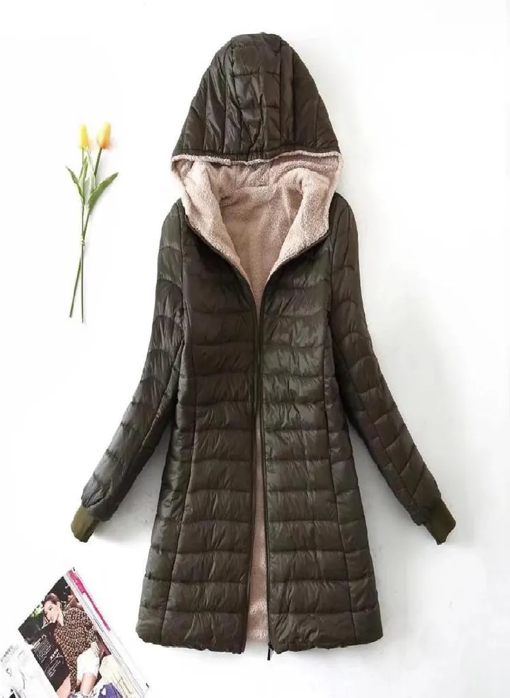 Autumn and Winter New European and American Lamb Fleece Mid Length Warm Hooded Cotton Coat Women's Top Plus Size Cotton Coat