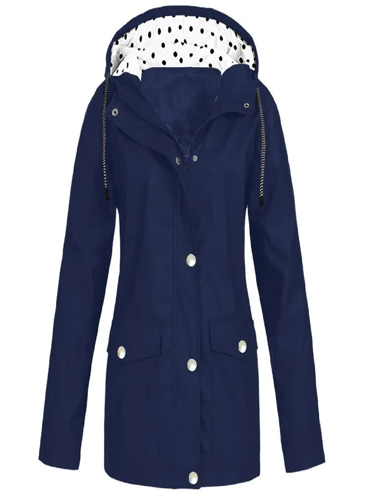 Womens Raincoats With Hood Lightweight Outdoor Hooded Waterproof Windbreaker Solid Trench Coat Jacket Plus Size
