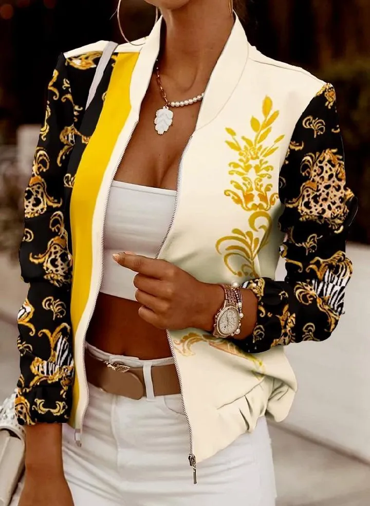 Women's Jacket Autumn and Winter Jacket Retro Zipper Casual Blazer Jacket Women