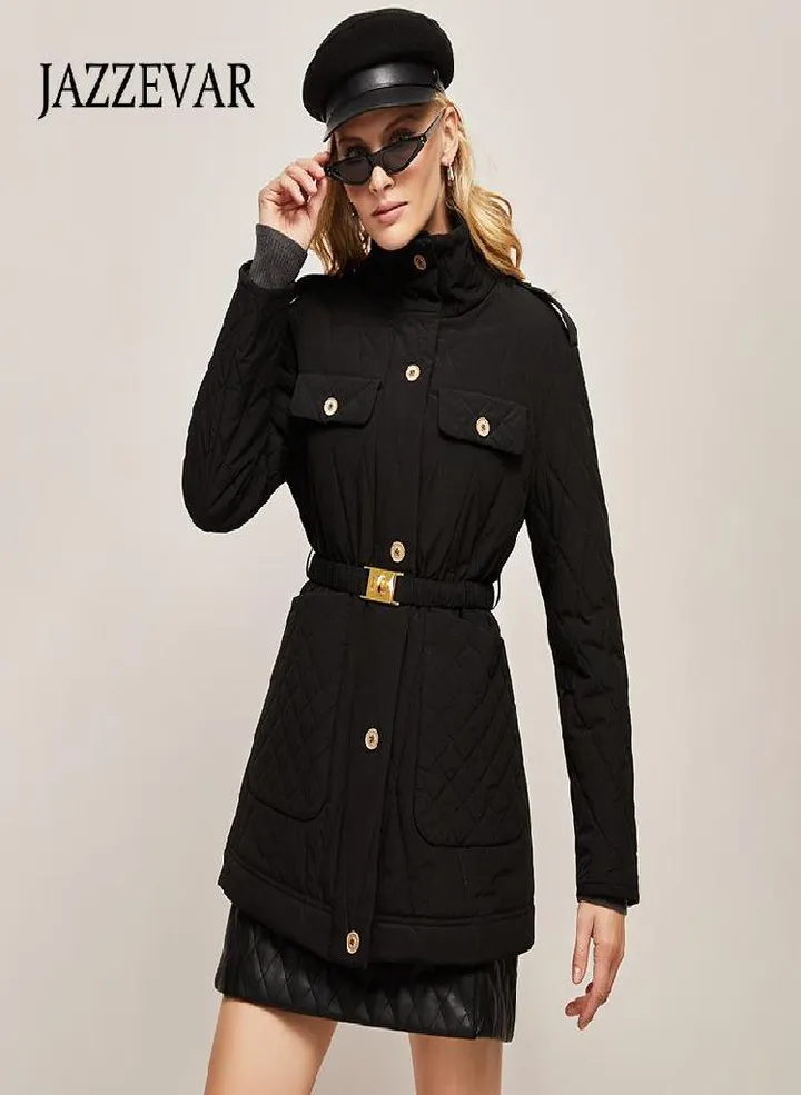 JAZZEVAR Women's Autumn and Winter New Style Retro Fashion Lingge Medium Long Casual Down Jacket